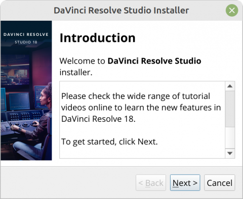 DaVinci Resolve installer introduction