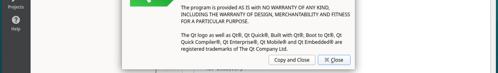 Qt Creator 13.0.0 running on a Raspberry Pi, "About Qt Creator" dialog is open