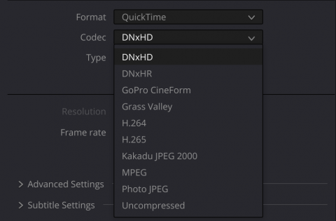 DaVinci Resolve studio video codecs, QuickTime container