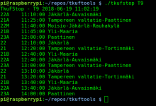 Terminal output showing bus stop information