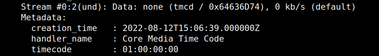 ffprobe showing tmcd timecode stream information