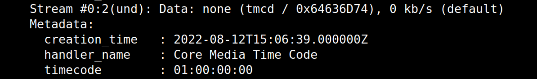 ffprobe showing tmcd timecode stream information